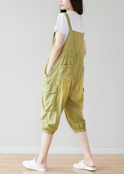 Light Green Oversized Pockets Cotton Jumpsuits Spring
