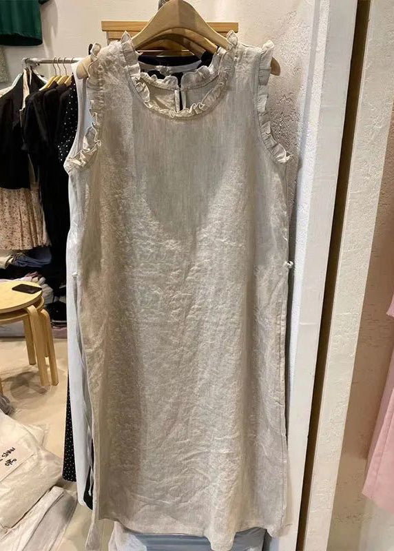 Loose Beige Ruffled Cotton Dresses Summer