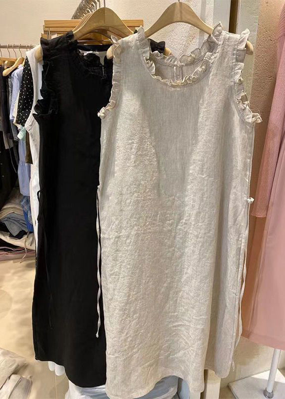 Loose Beige Ruffled Cotton Dresses Summer