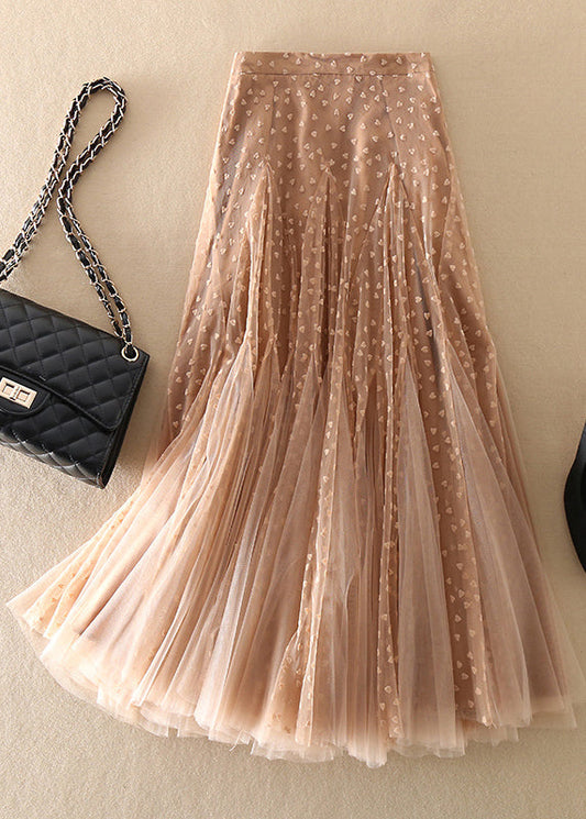 Meat Pink Zip Up Patchwork Tulle Skirt Spring