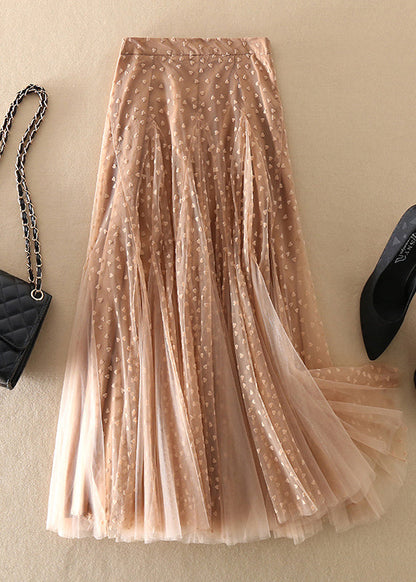 Meat Pink Zip Up Patchwork Tulle Skirt Spring