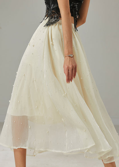 Milk White Nail Bead Tulle Skirt Summer