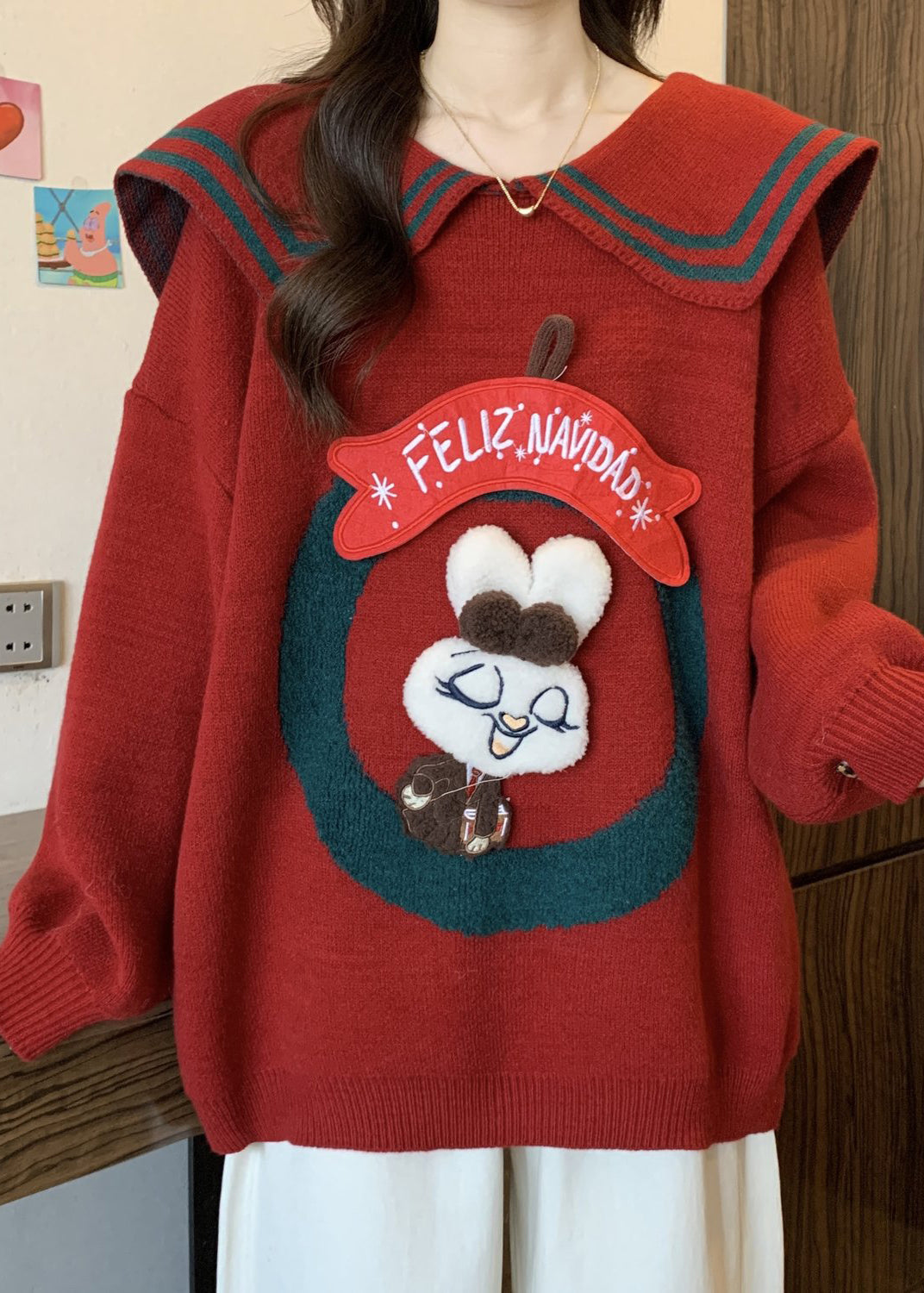 Mulberry Peter Pan Collar Rabbit Knit Pullover Winter