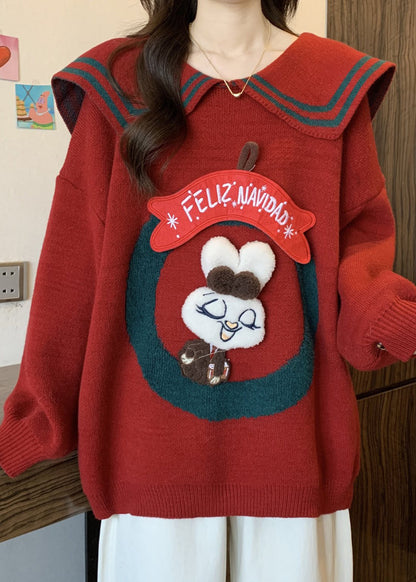 Mulberry Peter Pan Collar Rabbit Knit Pullover Winter
