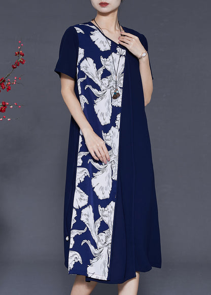 Navy Oversized Patchwork Chiffon Dress Summer