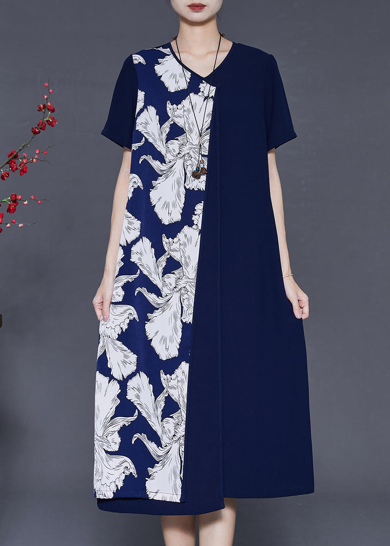 Navy Oversized Patchwork Chiffon Dress Summer