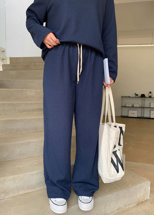 Navy Oversized Spandex Straight Pants Fall