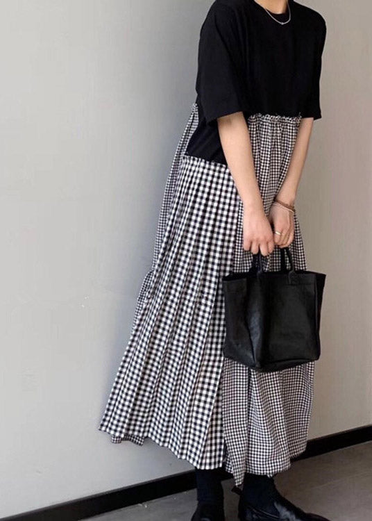 Green Print O-neck Asymmetrical Plaid Mosaic Dress