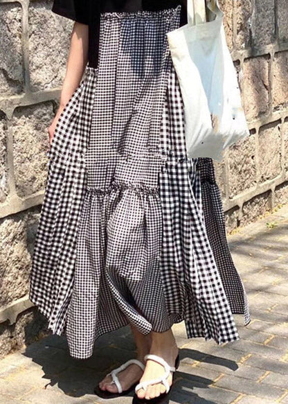 Red Print O-neck Asymmetrical Plaid Mosaic Dress