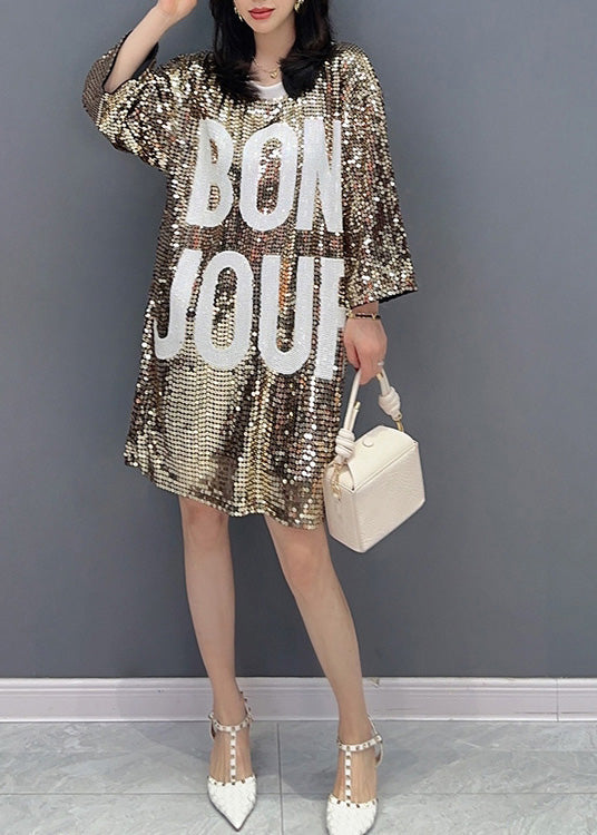 O-neck Graphic Print Sequins Mid Dress Summer