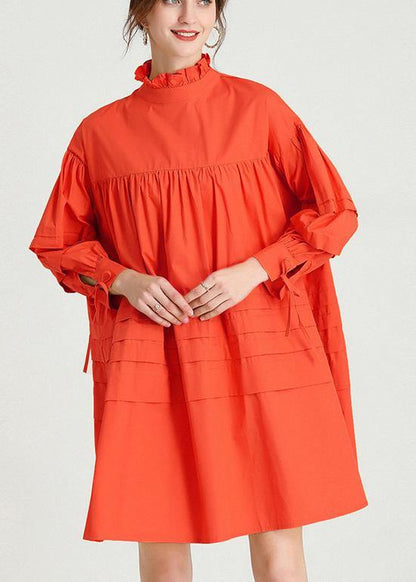 Orange Long Sleeve Spring Cotton Dress