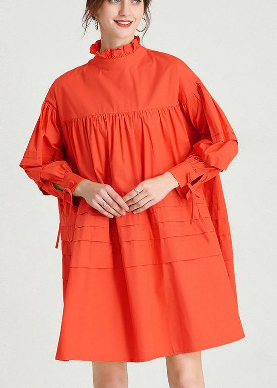 Orange Long Sleeve Spring Cotton Dress