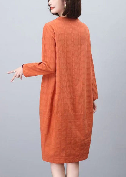 Orange Stand Collar Cotton Mid Dresses Spring