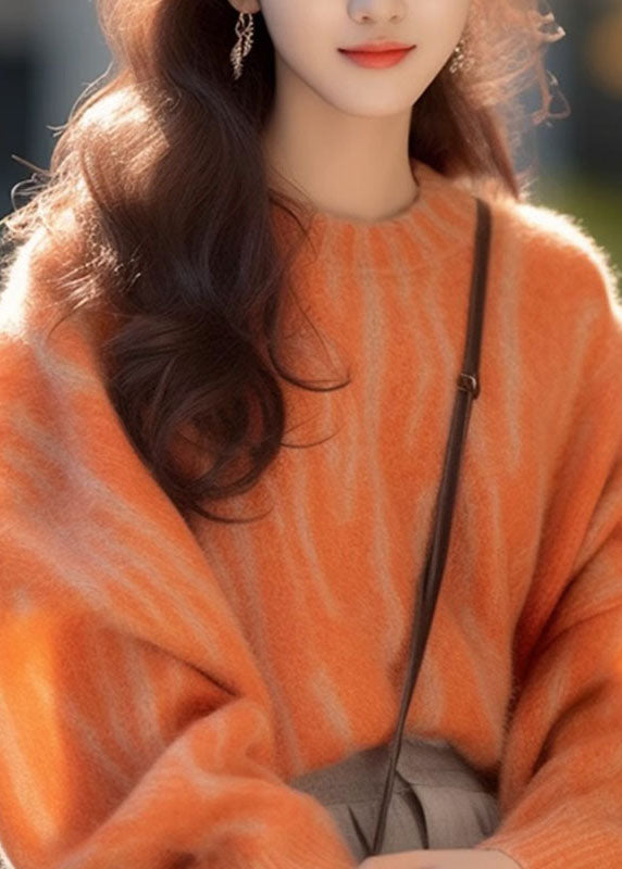 Orange Thick Cotton Knit Sweaters Long Sleeve