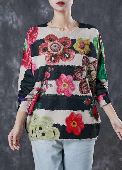 Oversized Print Zircon Knit Sweater Tops Winter