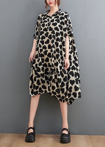 Peter Pan Collar Love Print Long Dresses Short Sleeve