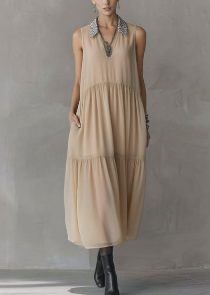 Peter Pan Collar Wrinkled Patchwork Chiffon Dress Sleeveless