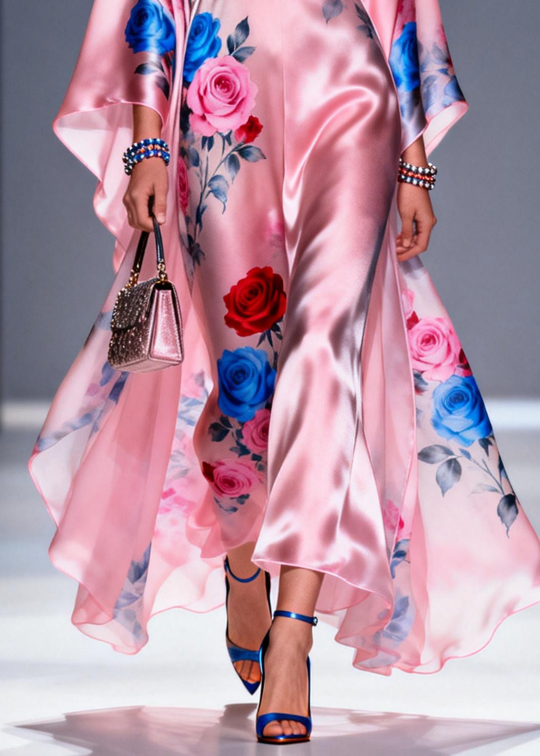 Pink Oversized Print Silk Vacation Dress Summer