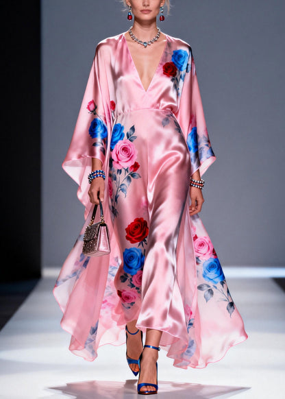 Pink Oversized Print Silk Vacation Dress Summer