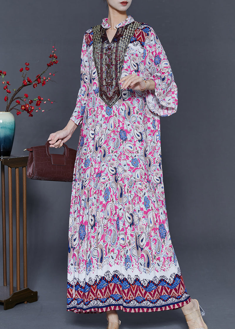 Pink Oversized Print Cotton Ankle Dress Summer