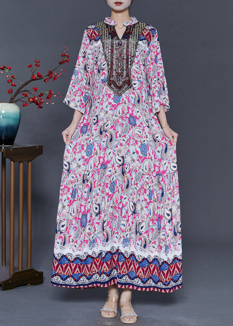 Pink Oversized Print Cotton Ankle Dress Summer
