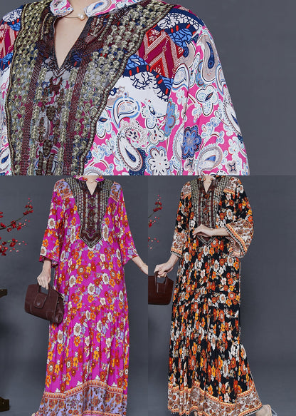 Pink Oversized Print Cotton Ankle Dress Summer