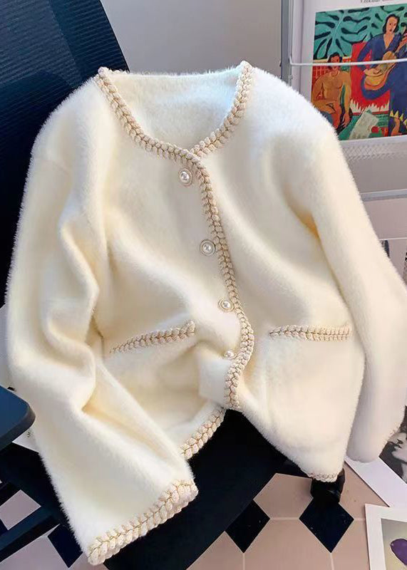 Pink Pockets Button Mink Hair Knitted Coat Spring