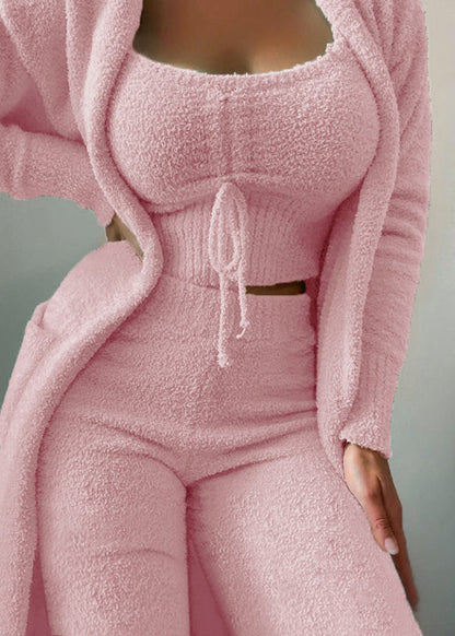 Pink Pockets Faux Fur 3 Piece Outfit Fall