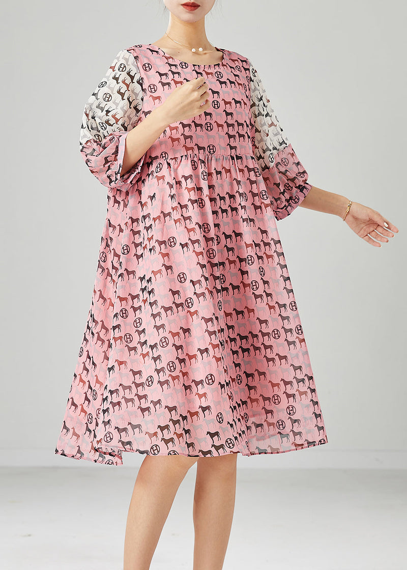 Pink Pony Print Patchwork Chiffon Dress Summer