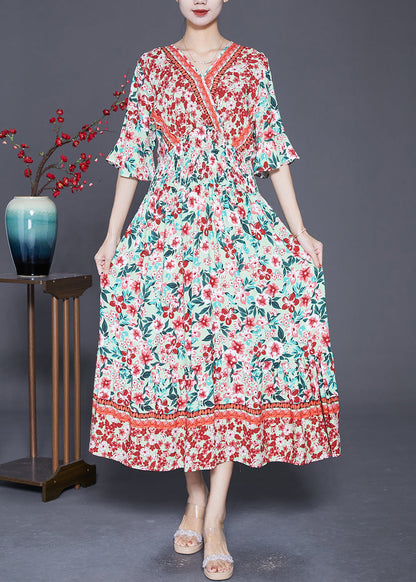 Pink Print Exra Large Hem Cotton Maxi Dresses Summer