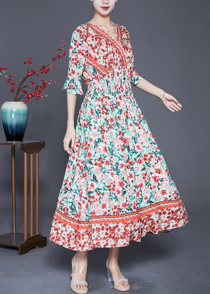Pink Print Exra Large Hem Cotton Maxi Dresses Summer