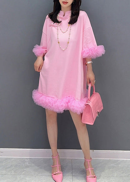 Pink Tulle Patchwork Mid Dresses Summer