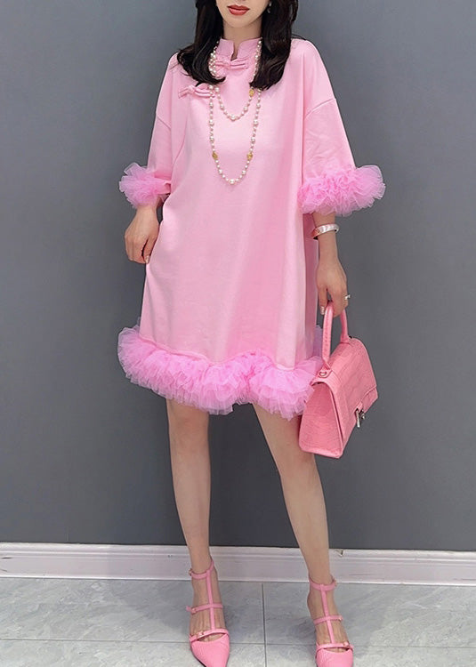 Pink Tulle Patchwork Mid Dresses Summer