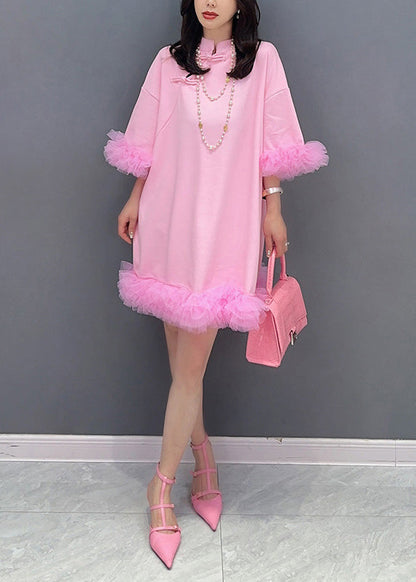 Pink Tulle Patchwork Mid Dresses Summer