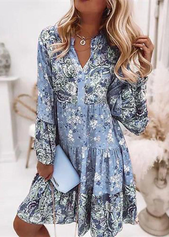 Pink V Neck Print Wrinkled Mid Dresses Fall