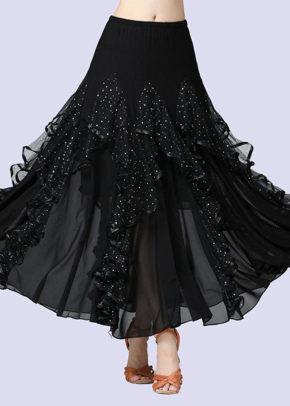 Purple Wrinkled Tulle Patchwork Sequins Cotton Skirts Summer