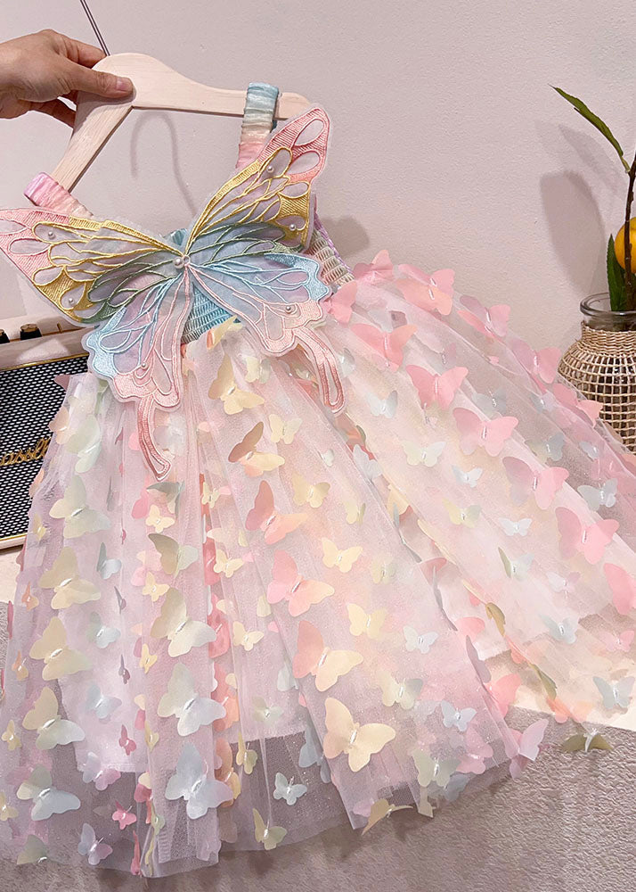 Rainbow Butterfly Nail Bead Tulle Baby Dresses Summer