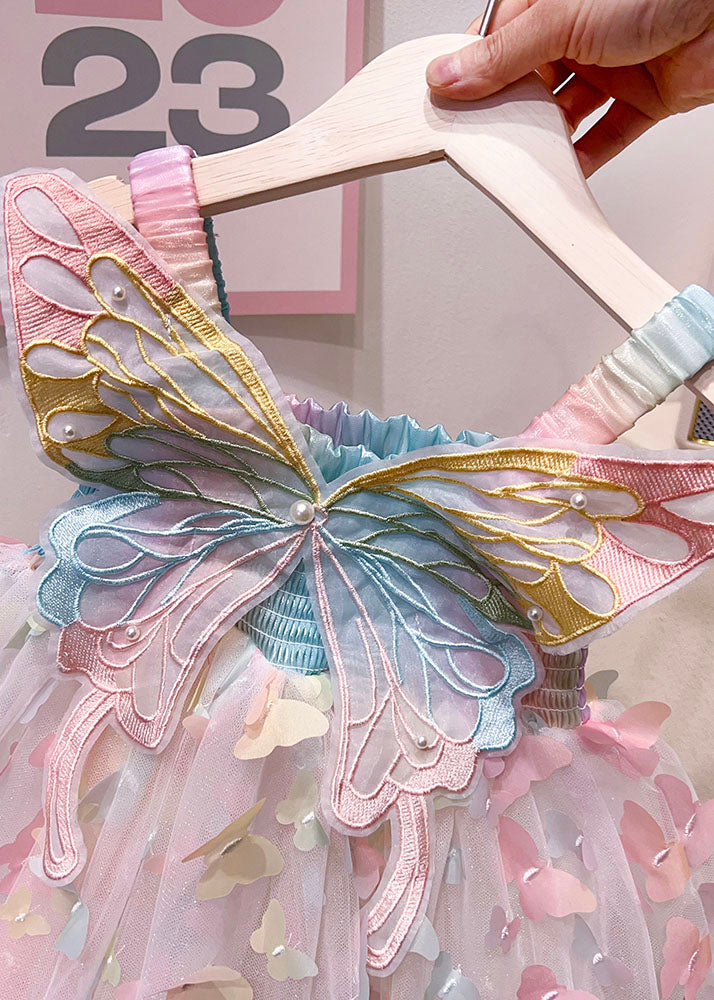 Rainbow Butterfly Nail Bead Tulle Baby Dresses Summer
