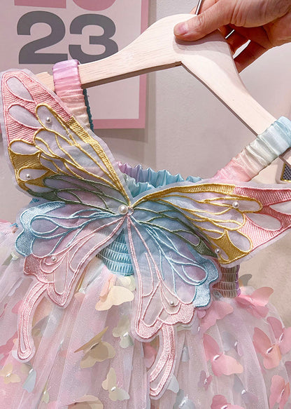 Rainbow Butterfly Nail Bead Tulle Baby Dresses Summer