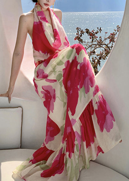 Red Bow Backless Vacation Long Dresses Summer