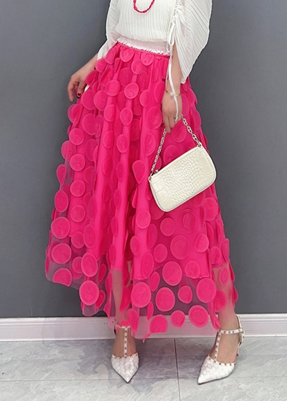 Red Elastic Waist Tulle a Line Skirt Spring
