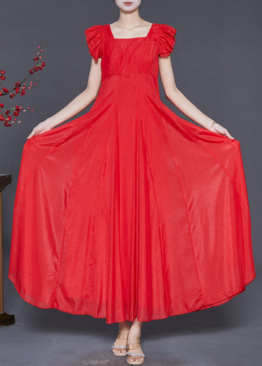 Red Exra Large Hem Chiffon Long Dress Butterfly Sleeve