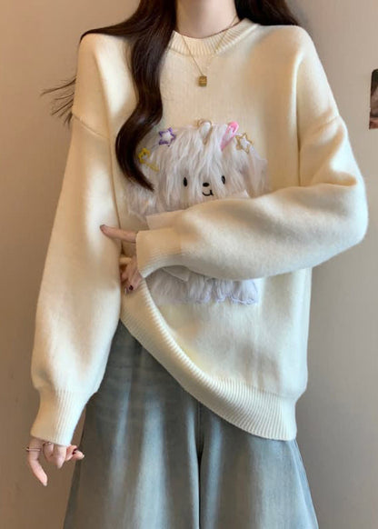 Red O Neck Dogs Loose Knit Sweaters Spring