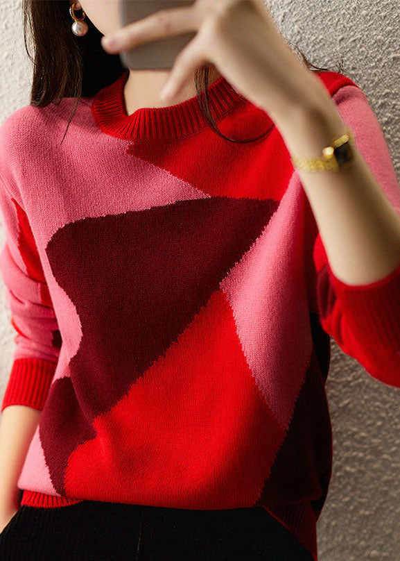 Red O-neck Knit Winter Sweaters