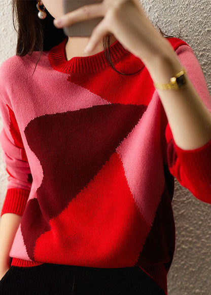 Red O-neck Knit Winter Sweaters