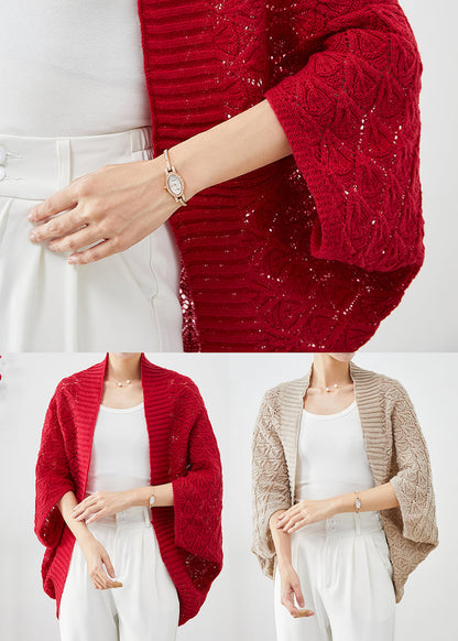 Red Oversized Hollow Out Knit Cardigan Fall