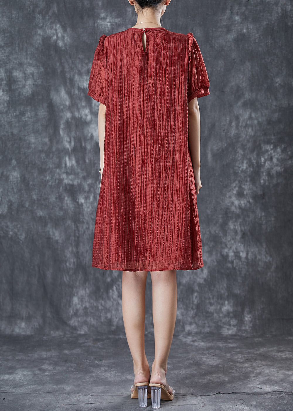 Red Patchwork Wrinkled Silk Dresses Summer