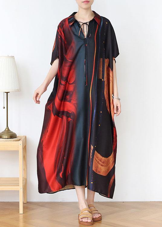 Red Print Chiffon Batwing Sleeve Summer Dresses