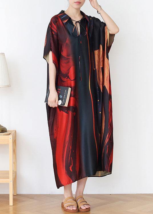 Red Print Chiffon Batwing Sleeve Summer Dresses