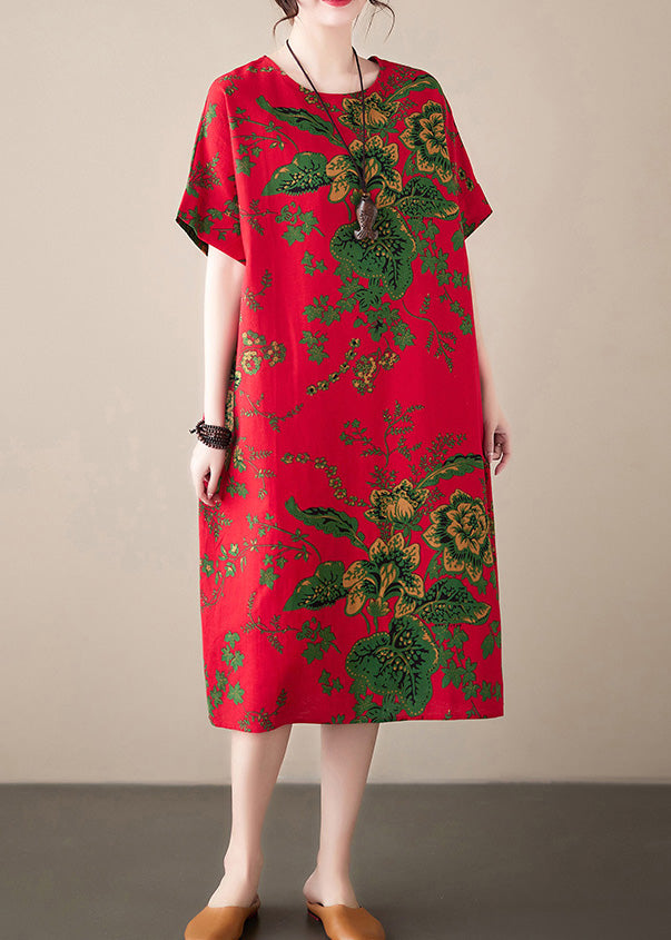 Red Print Chiffon Macxi Dress Short Sleeve